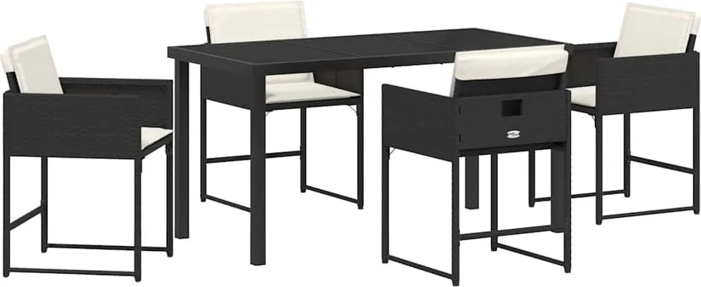 vidaXL Set de masă pentru grădină cu pernă 5 pcs Negru poliratan