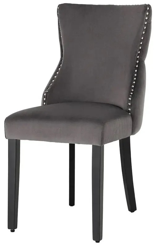 Set 2 scaune Stil Baroc, Catifea, Gri, Lemn, Negru, CASTLE DELUXE
