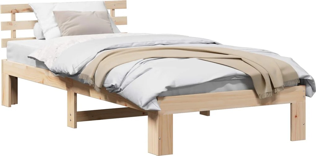 vidaXL Cadru de pat cu headboard natural 90 x 190 cm Lemn de pin masiv