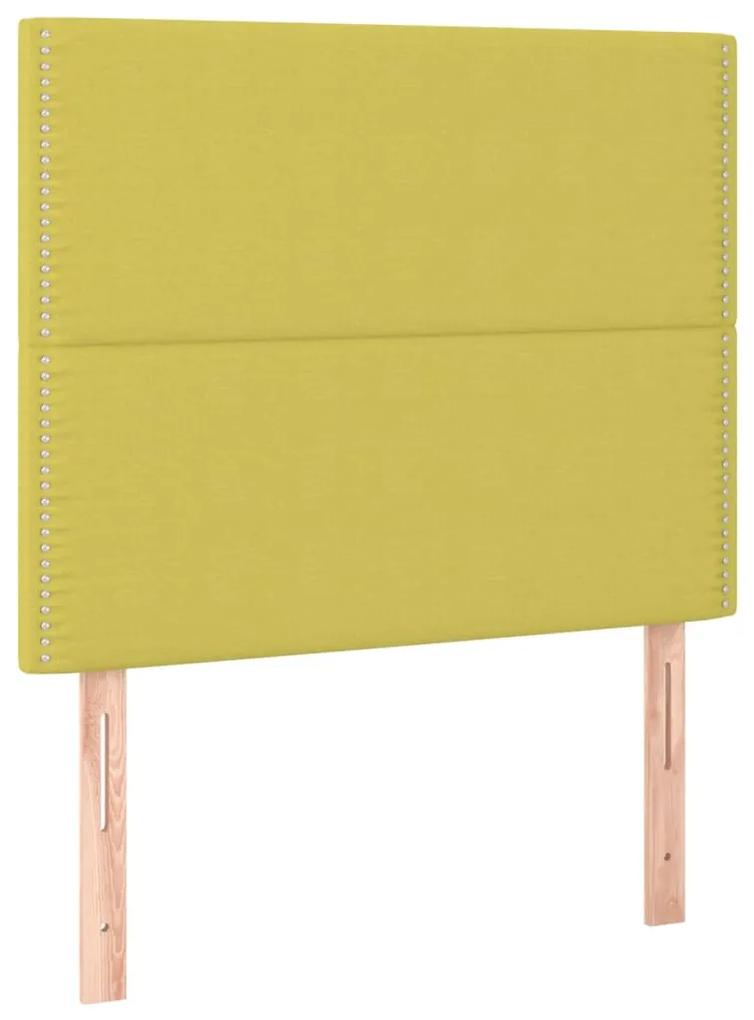 Pat box spring cu saltea, verde, 90x190 cm, textil Verde, 90 x 190 cm, Culoare unica si cuie de tapiterie