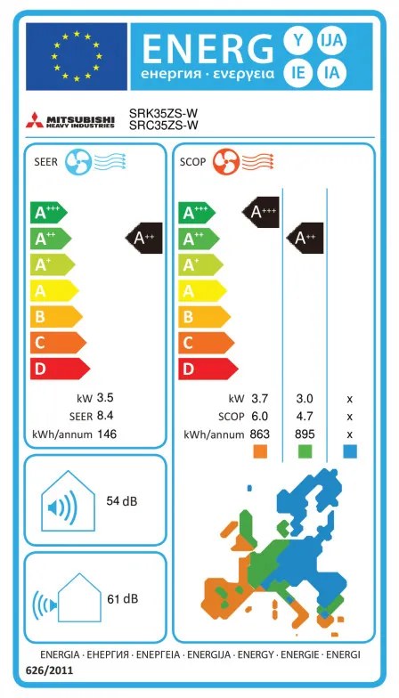 Aparat de aer conditionat invertor Mitsubishi Heavy Industries SRK / SRC 35 ZS-W, 12000 BTU, A++, Pana la 25 m², Memorie setAri, Zgomot redus, Alb