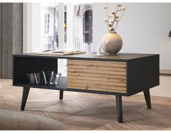 Măsuță de cafea WILLOW 46x104 cm negru/stejar artizan