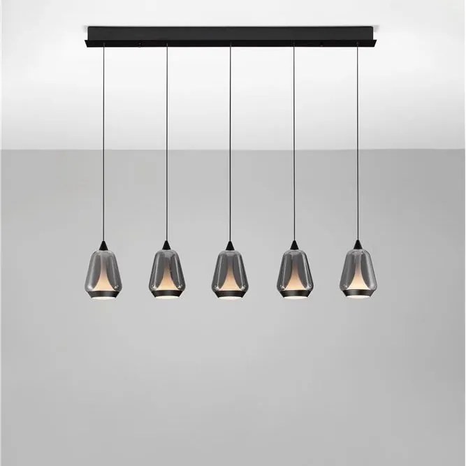 Lustra moderna cu 4 pendule LED, Metal, Sticla, Fumuriu, ALISH