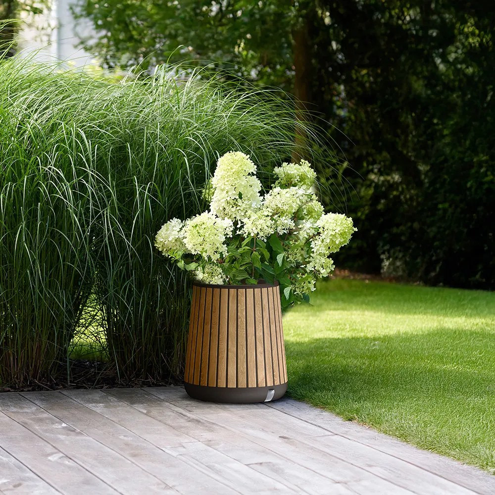 Cutie decorativă cilindrică din plastic pentru flori, 81 L, nuc