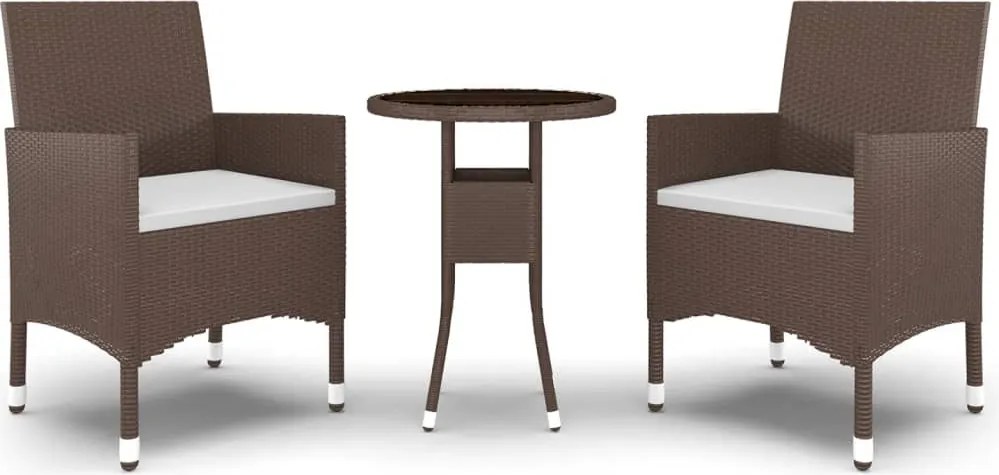 vidaXL Set mobilier bistro, 3 piese, maro, poliratan/sticlă securizată