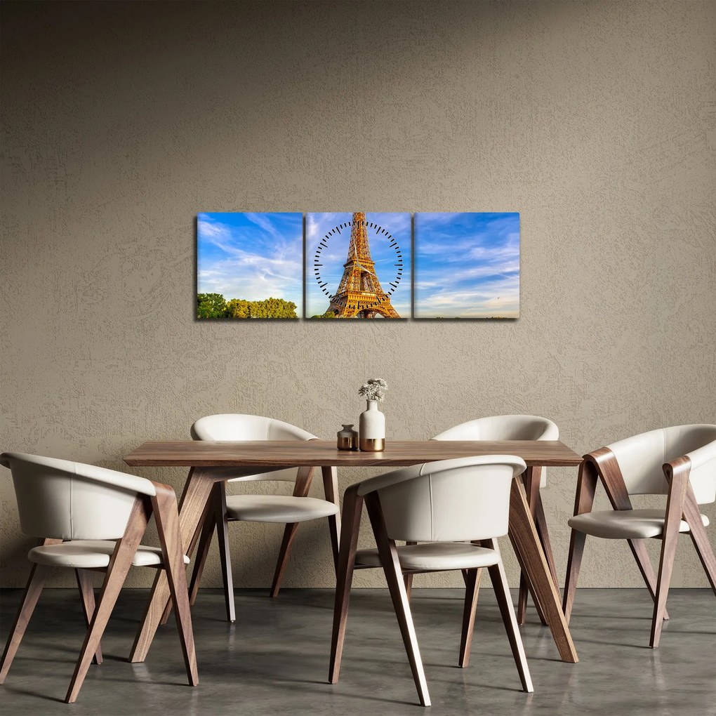 Tablou- Turnul Eifel (cu ceas) (90x30 cm)