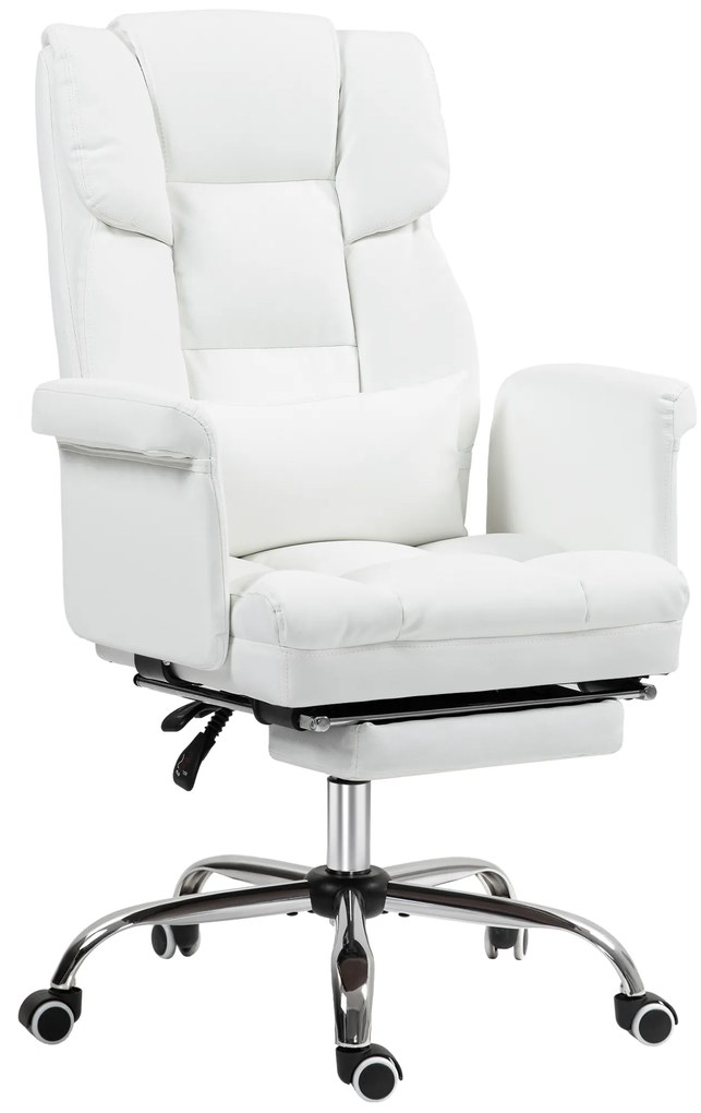 HOMCOM Scaun de birou ergonomic, înălțime reglabilă 48-56 cm, spătar cu înclinare, suport pentru picioare, alb | Aosom Romania