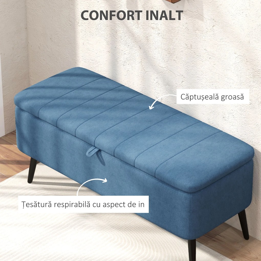 HOMCOM Bancă de depozitare 40", tapițată din material textil cu picioare din oțel pentru Living sau Dormitor, Albastru Închis | Aosom Romania
