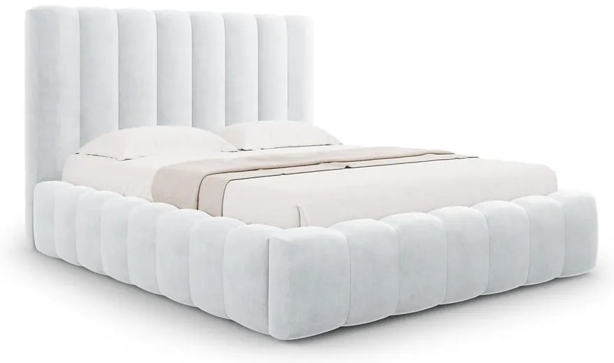 Pat matrimonial gri deschis tapițat cu spațiu de depozitare cu somieră 160x200 cm Kelp – Micadoni Home