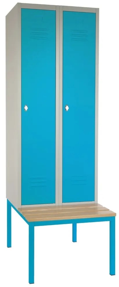 Dulap metalic cu bancheta, 60 x 85 x 185 cm, blocare, albastru - RAL 5012