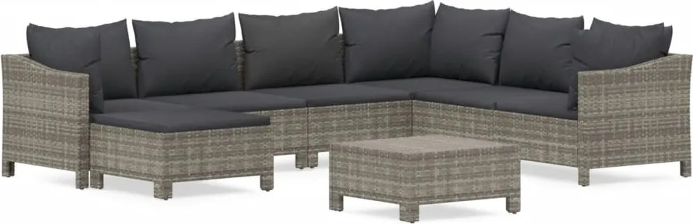 vidaXL Set mobilier de grădină cu perne, 8 piese, gri, poliratan
