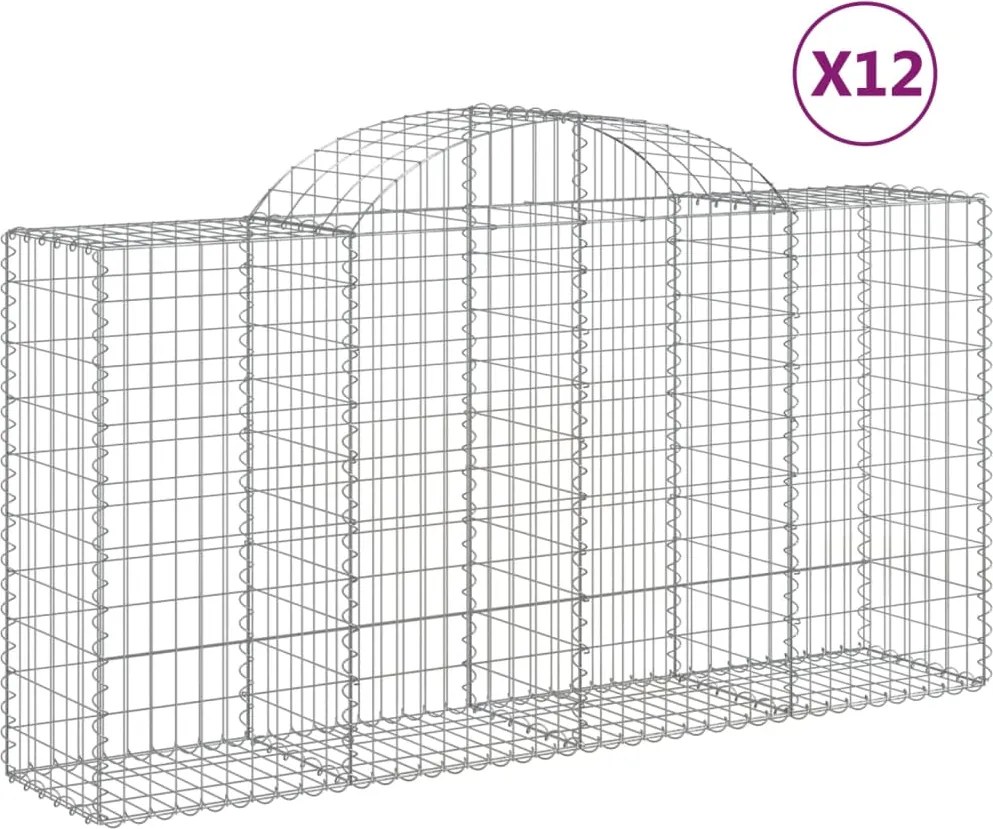 vidaXL Coșuri gabion arcuite 12 buc, 200x50x100/120cm, fier galvanizat