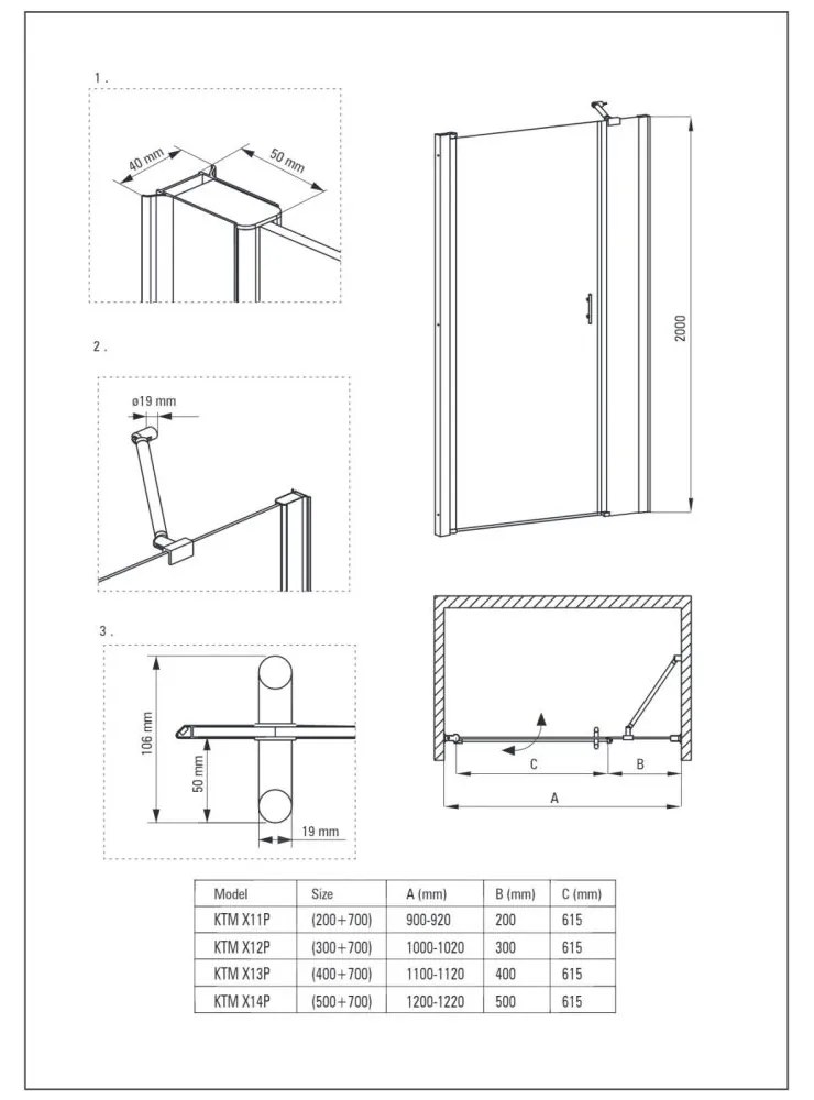 Usa sticla dus cu cadru metalic, 100x200 cm, crom lucios, Deante Moon 1000x2000 mm, Crom lucios