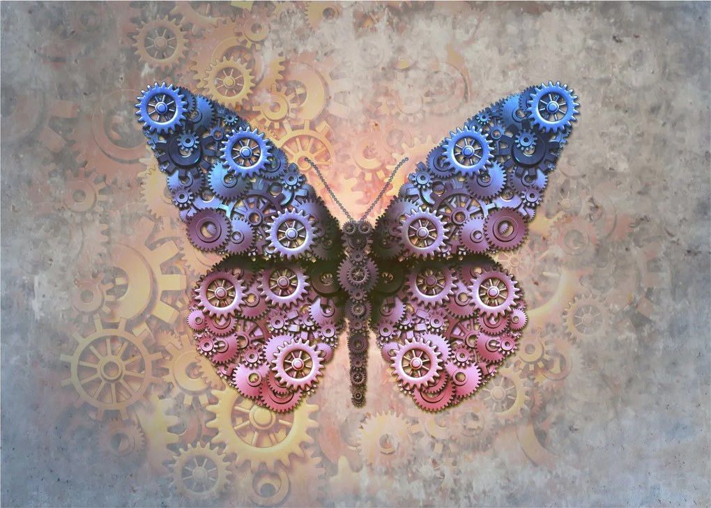 Tablou pe sticlă - Fluture steampunk (70x50 cm)