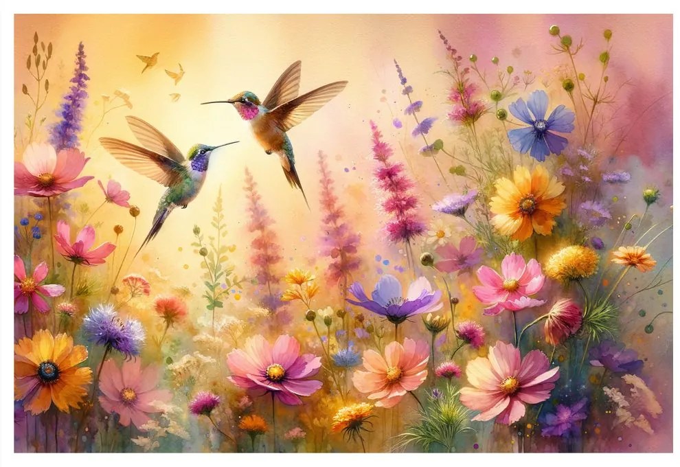 Tablou colibri și flori