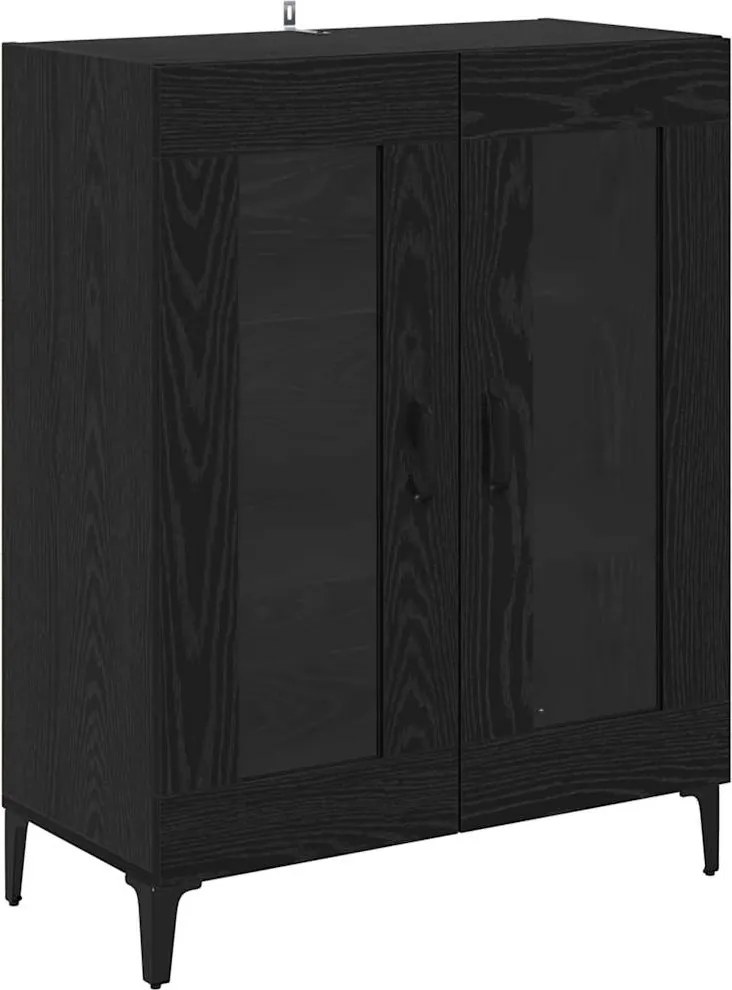vidaXL Bufet Stejar Negru 69,5 x 34 x 90 cm Lemn Ingineresc și Fier