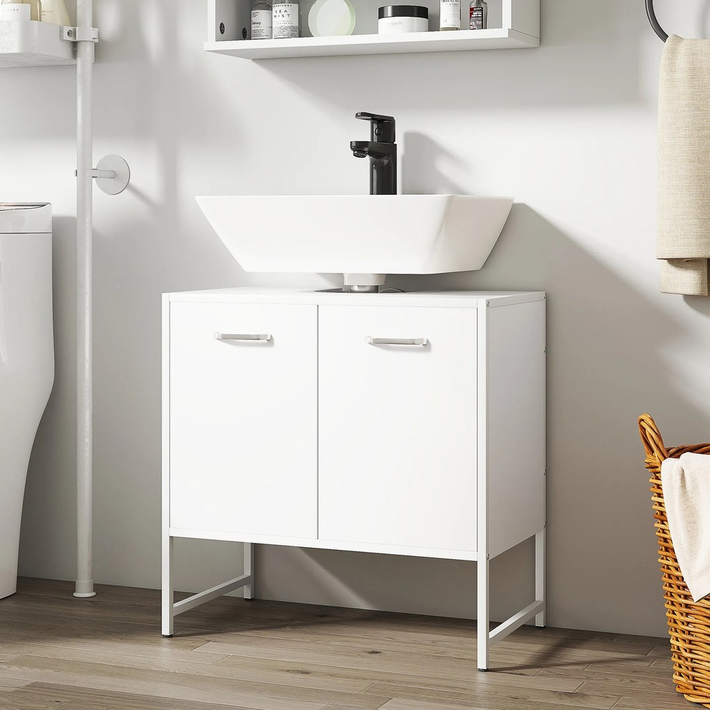 HOMCOM Dulap pentru sub lavoar, mobilier de baie cu 2 uși cu închidere lentă și raft reglabil, alb | Aosom Romania