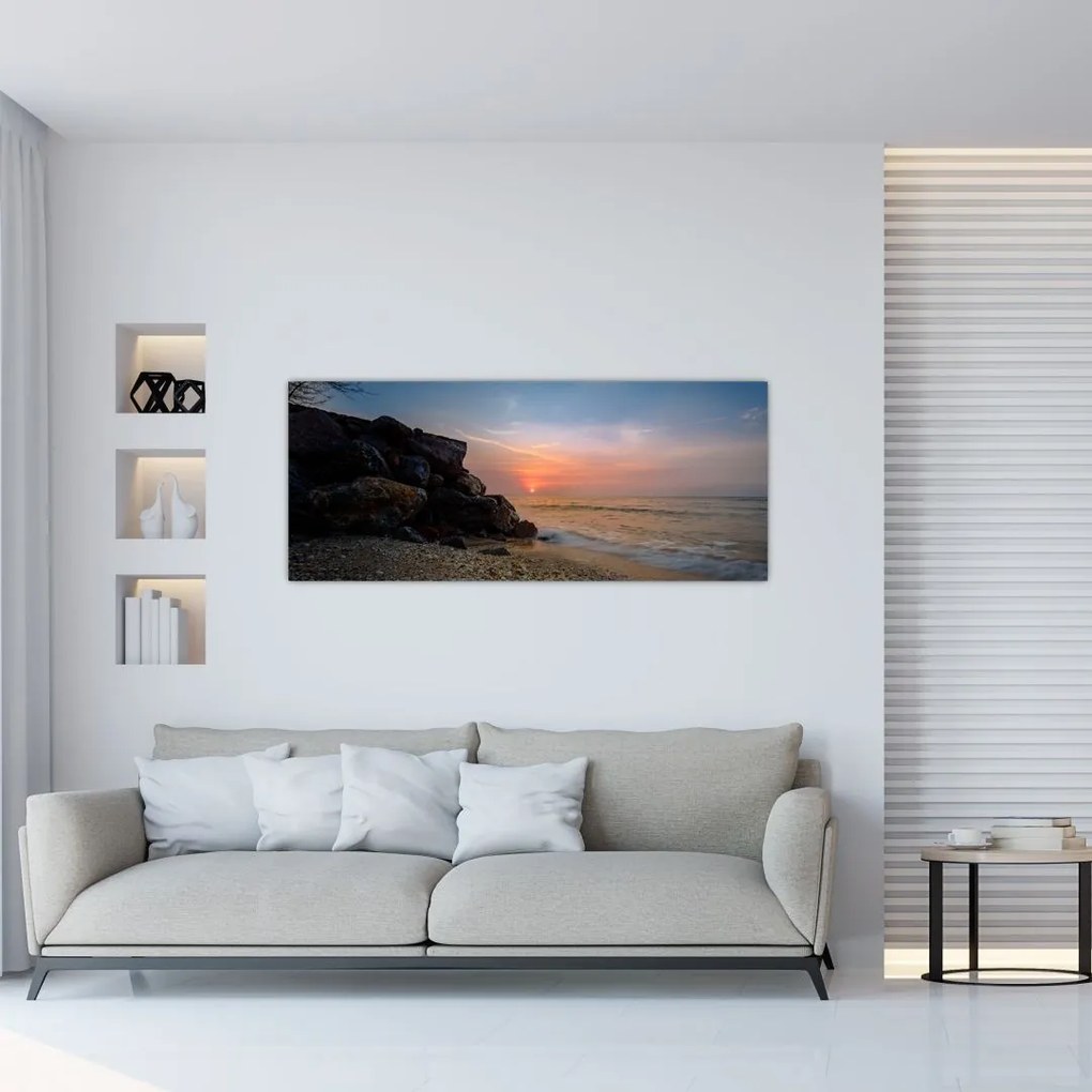 Tablou apusului de soare pe plajă (120x50 cm)