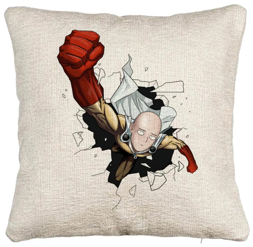 Perna Decorativa Canapea cu One Punch man, 40x40 cm, Cu fermoar