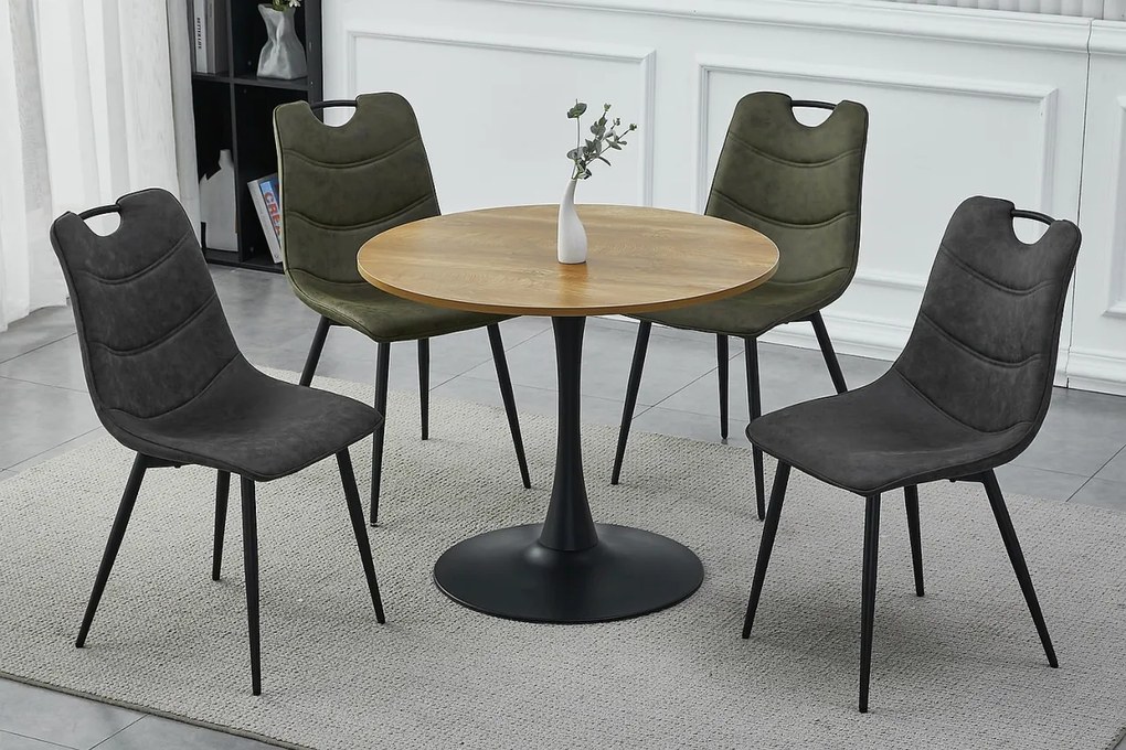 Masa rotunda Amadeo II stejar/negru mat - d90 x h76 cm