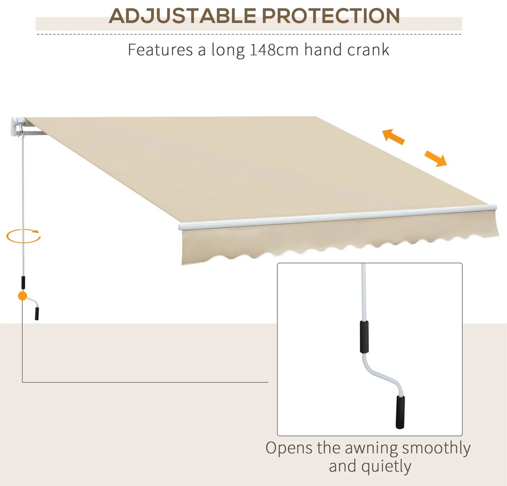 Outsunny Copertină Rabatabilă Exterior, Copertină Extensibilă, Copertină Tip Roll-Up cu Deschidere Manivelă, 350x250 cm, Crem | Aosom Romania