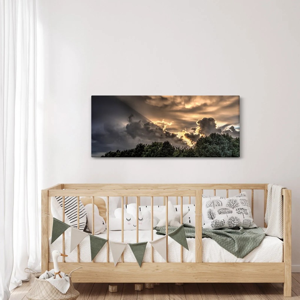 Tablou cu nori și pădure (120x50 cm)