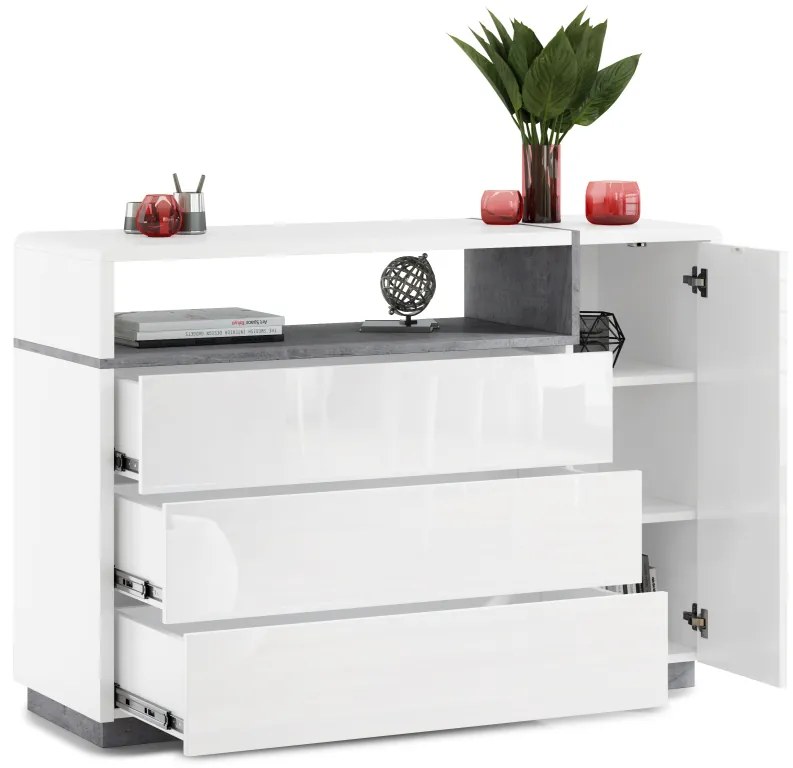 Mazzoni Set de mobilier FOLK Luciu Alb/Mat + Beton Millenium - MOBILIER MODERN PENTRU CAMERA DE ZI CU COMODĂ MIC TV