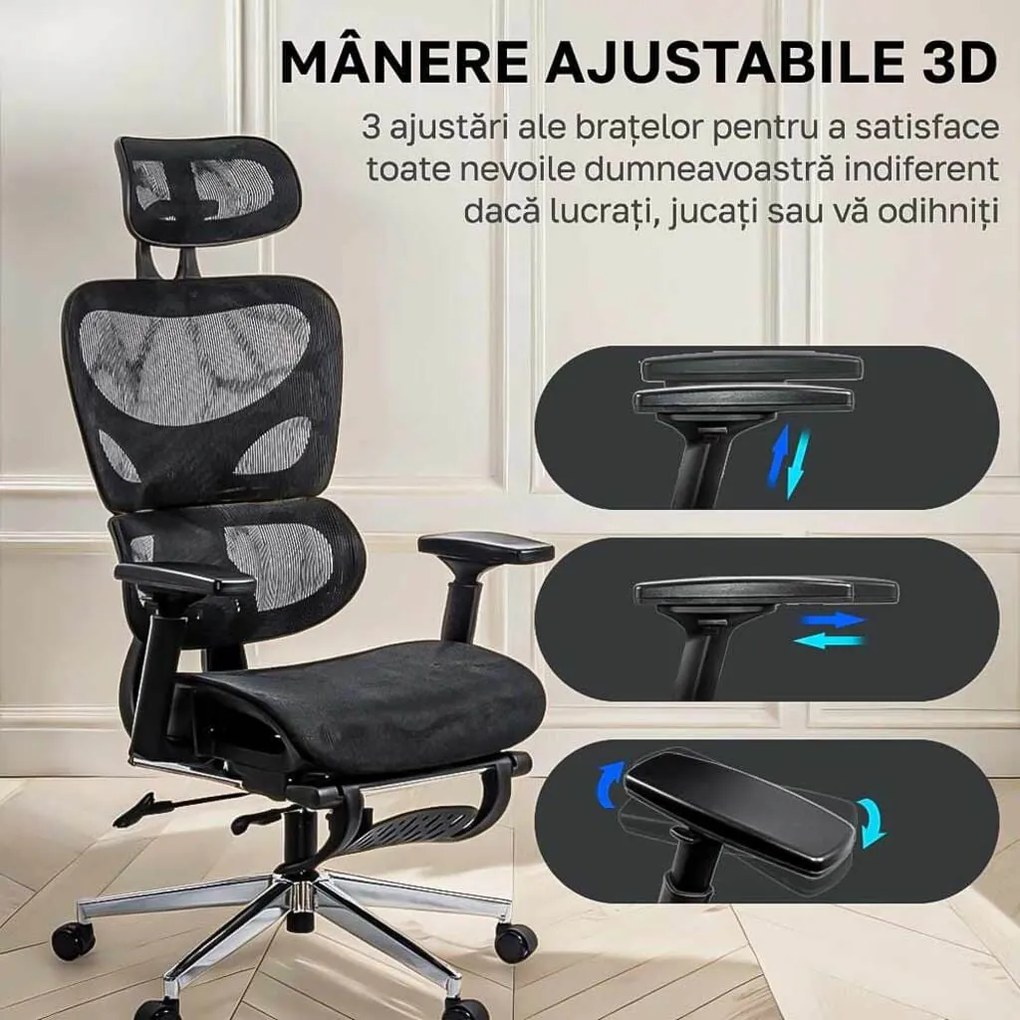 Scaun Ergonomic Multifunctional Cu Suport Lombar SYYT 9508 negru