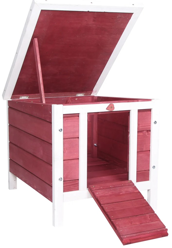 PawHut Colivă de Lemn Exterior Cușcă Casă pentru Rozătoare Animale Mici cu Acoperiș Asfaltic Abatibil și Rampa Antiderapantă 42x51x43 cm Roșu | Aosom Romania