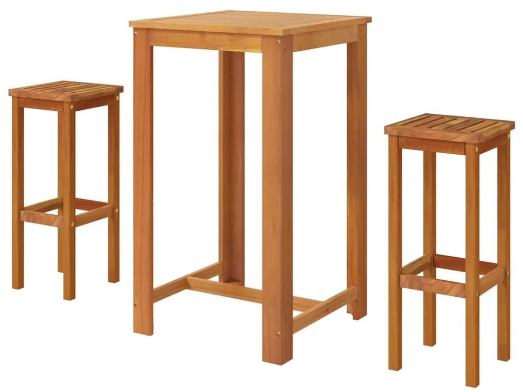 Set mobilier de bar, 3 piese, lemn masiv de acacia Lungime masa 60 cm, Taburete de bar cu sezut patrat, 3