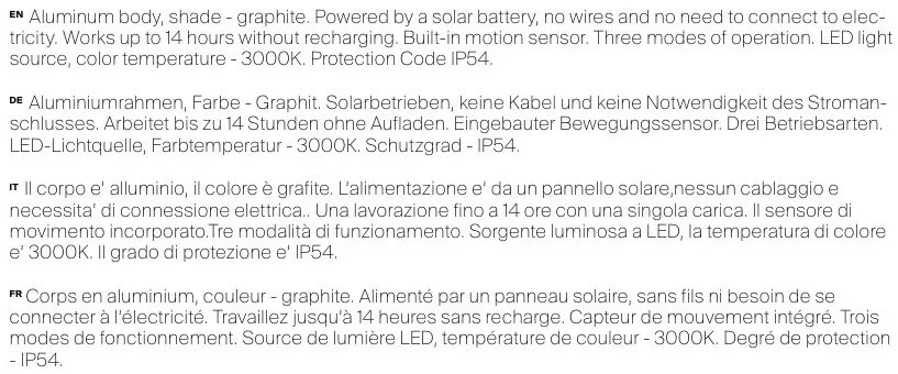 Aplica de perete solara cu senzor de miscare Shatter