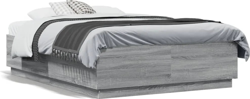 vidaXL Cadru de pat, gri sonoma, 140x190 cm, lemn prelucrat