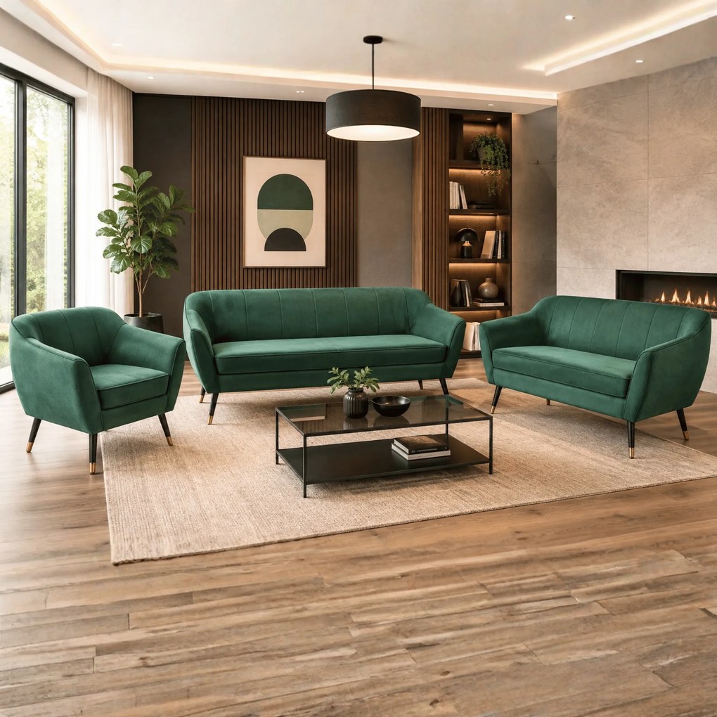 Fotoliu de design, ţesătură Velvet verde/negru/aurie, VIODA
