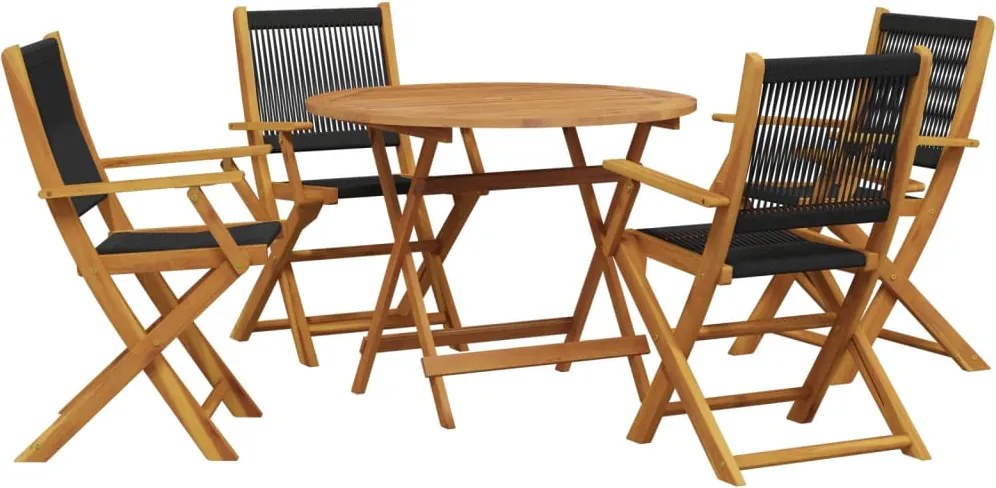 vidaXL Set mobilier de grădină 5 piese polipropilenă neagră/lemn masiv