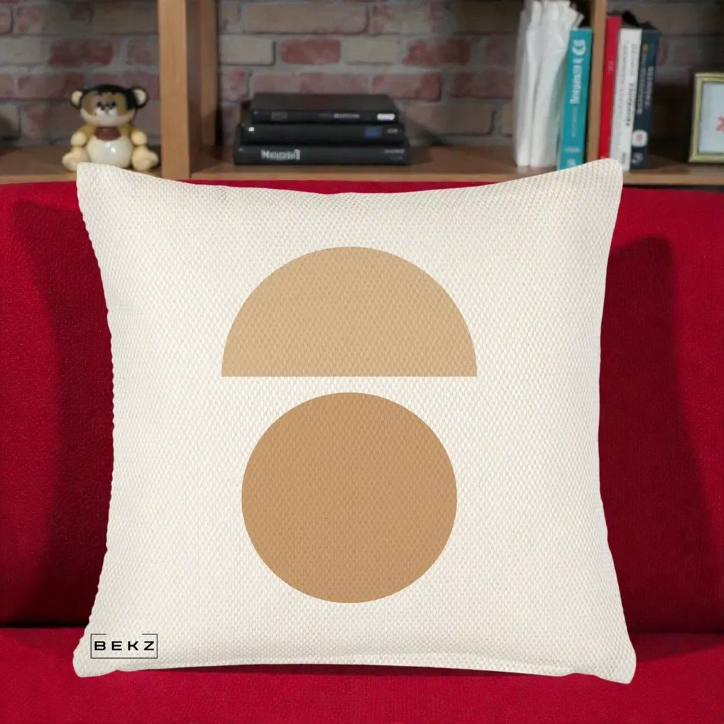 Perna Decorativa Geometric Minimalist Auriu, 40x40 cm, Crem Reliefat, Husa Detasabila, Perna Inclusa, BEKZ®