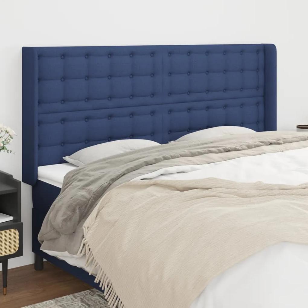3120034 vidaXL Tăblie de pat cu aripioare, albastru, 183x16x118/128 cm, textil