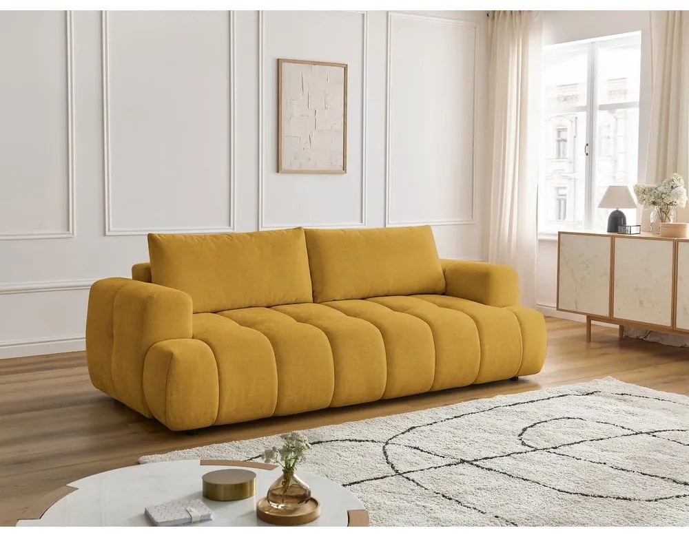 Canapea galben-muștar extensibilă/cu spațiu de depozitare 251 cm Fuji – Bobochic Paris