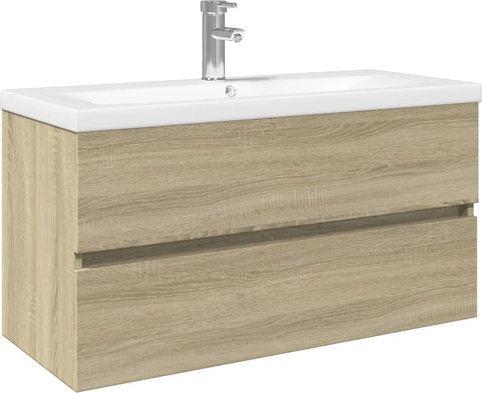 vidaXL Set mobilier de baie, 2 piese, ceramică și lemn prelucrat