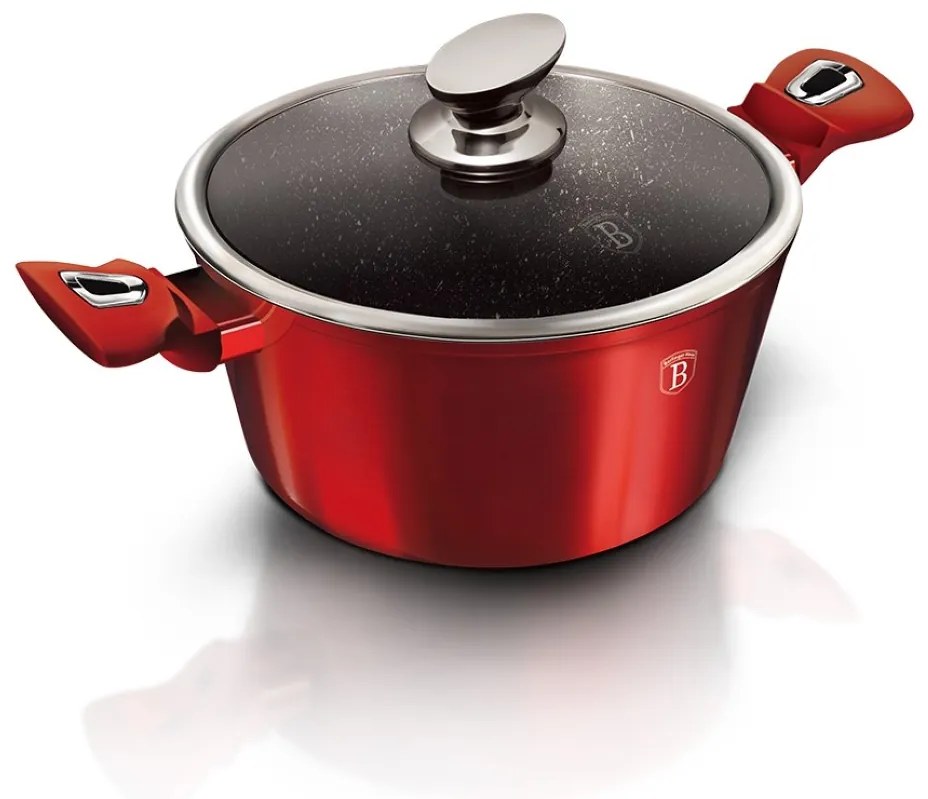 Oală marmorată antiaderentă 24 cm cu capac, 4.5 L – Berlinger Haus BH 1257N, Burgundy Metallic Line