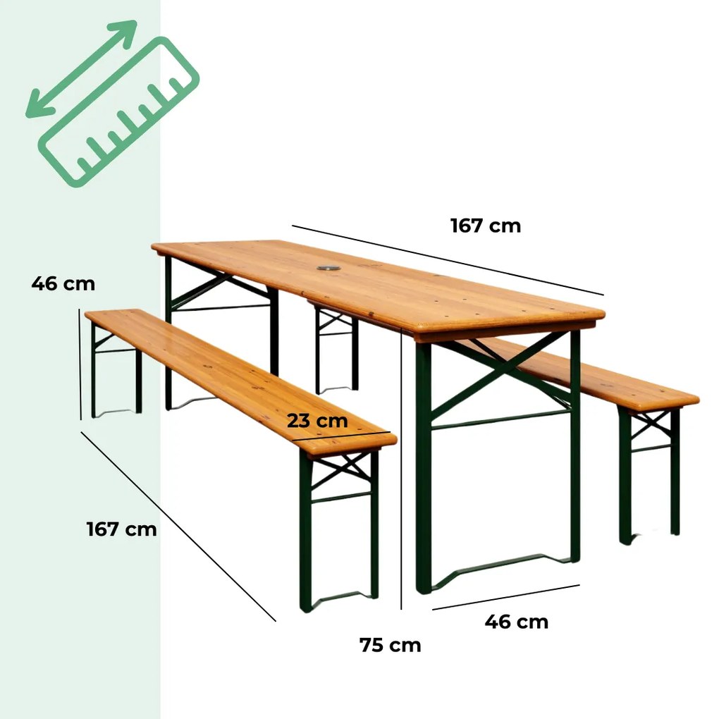 Set de masă pentru bere KLASIK, 170cm, maro natural Casaria