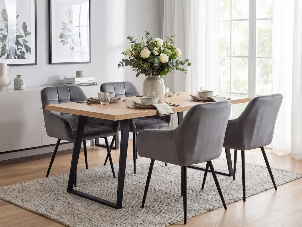 Fotoliu de masa gri MARLEN VELVET cu picioare negre