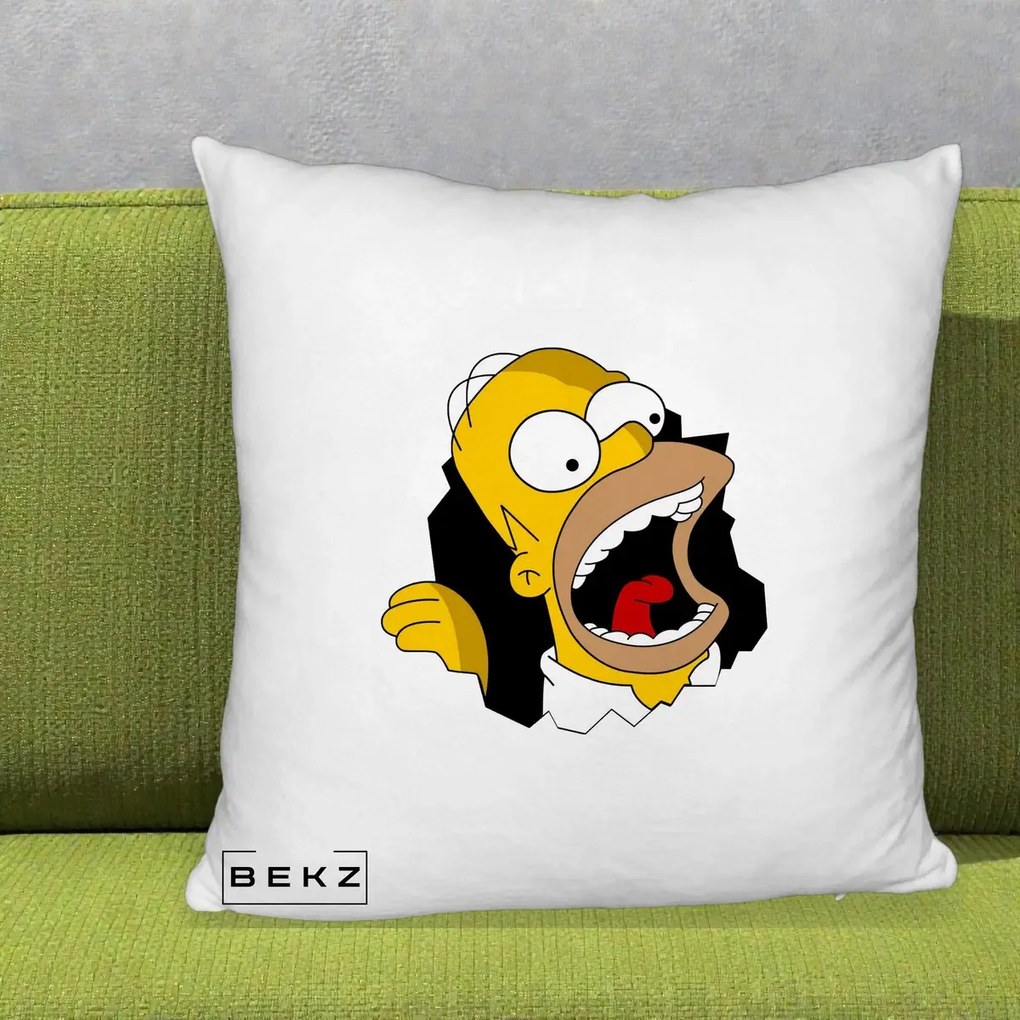 Perna Personalizata Homer Simpson Surpriza, 40x40 cm, Alb Pufos, Husa Detasabila, Perna Inclusa, BEKZ®