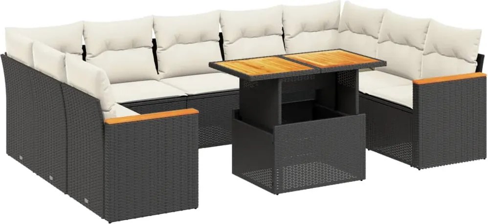 vidaXL Set canapele de grădină cu perne, 11 piese, negru, poliratan