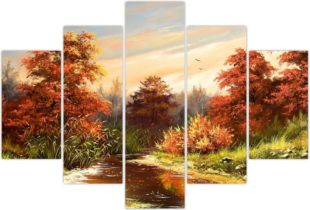 Tablou - Râu în peisaj de toamnă (150x105 cm)