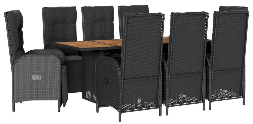 3213521 vidaXL Set mobilier de grădină cu perne, 9 piese, negru, poliratan