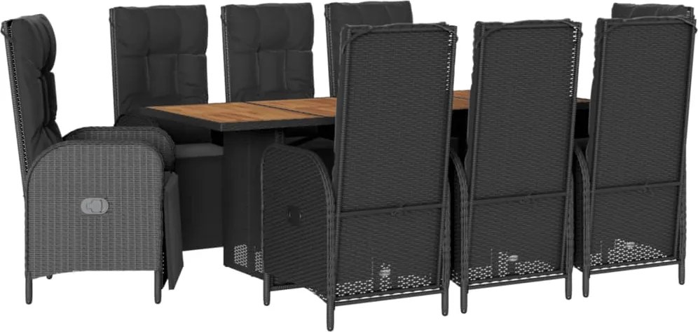 vidaXL Set mobilier de grădină cu perne, 9 piese, negru, poliratan