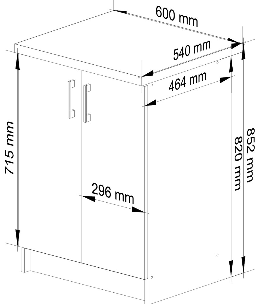 Dulap inferior de bucătărie Lula s60 (Alb mat + stejar sonoma). 1068591