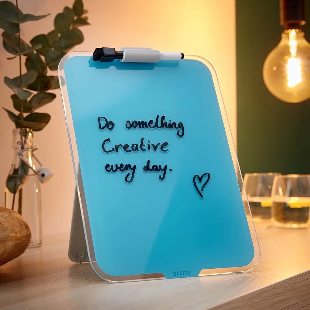 Flip-chart din sticlă pentru birou Leitz Cosy, 22 x 30 cm, albastru