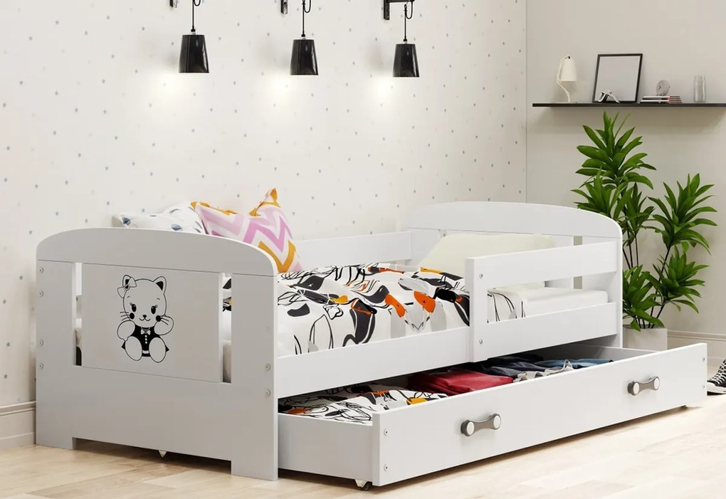 Supermobel Pat pentru copii FILIP P1S P1 + SD + saltea + somieră GRATIS, 80x160 cm, alb/auto