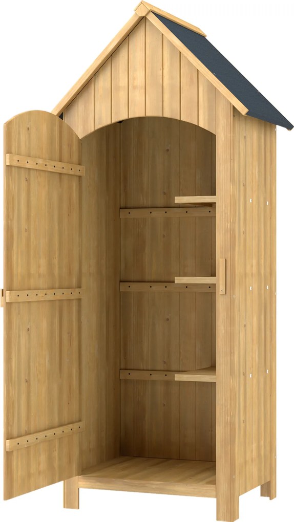 Outsunny Magazie de Scule, casuta de Gradina, sopron din Lemn, Impermeabila cu Usi si Rafturi 77.5x54.2x179.5cm | Aosom Romania